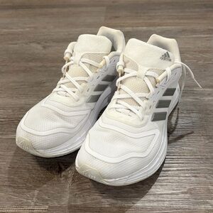 Adidas White Sneakers with Silver Three-Stripes